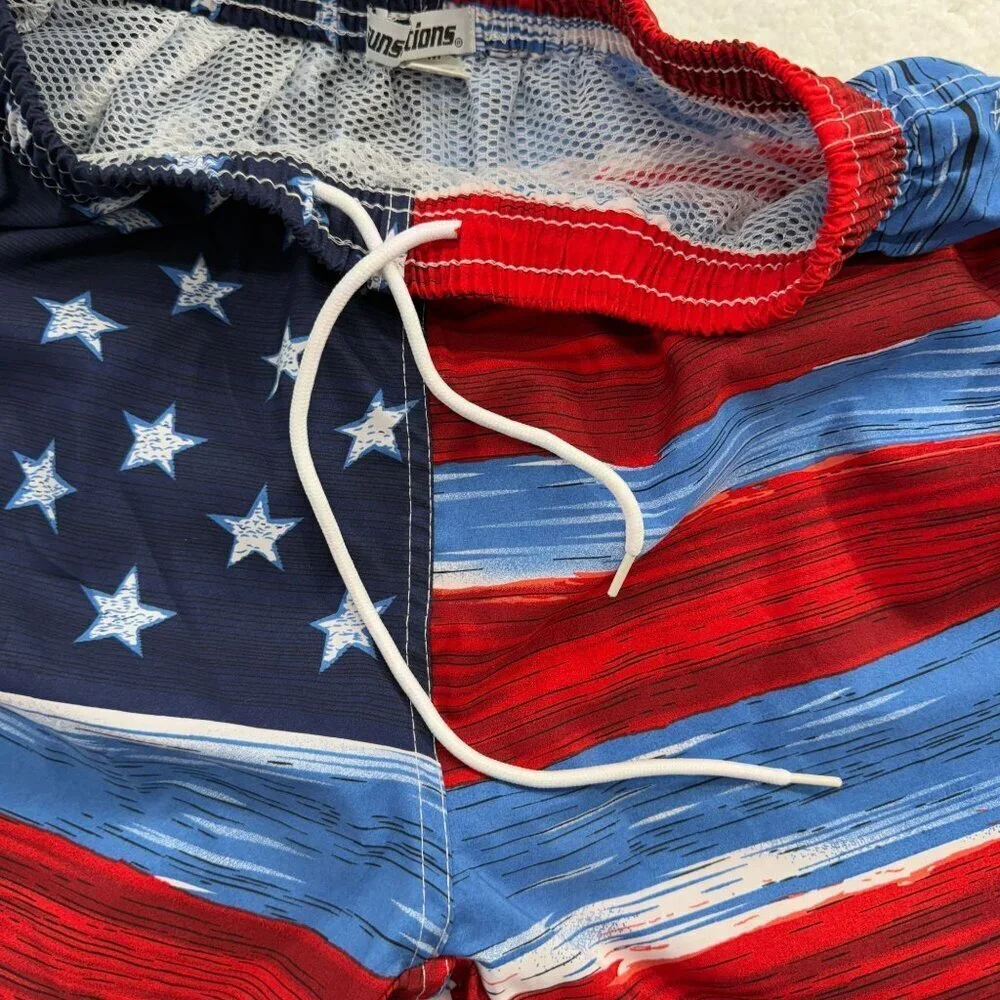 Sunsations American‎ Flag Graphic Swim Trunks Mens 10